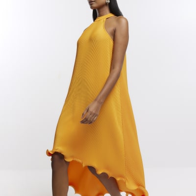 Orange halter neck midi dress River Island