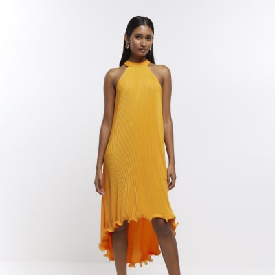 Orange halter neck midi dress River Island