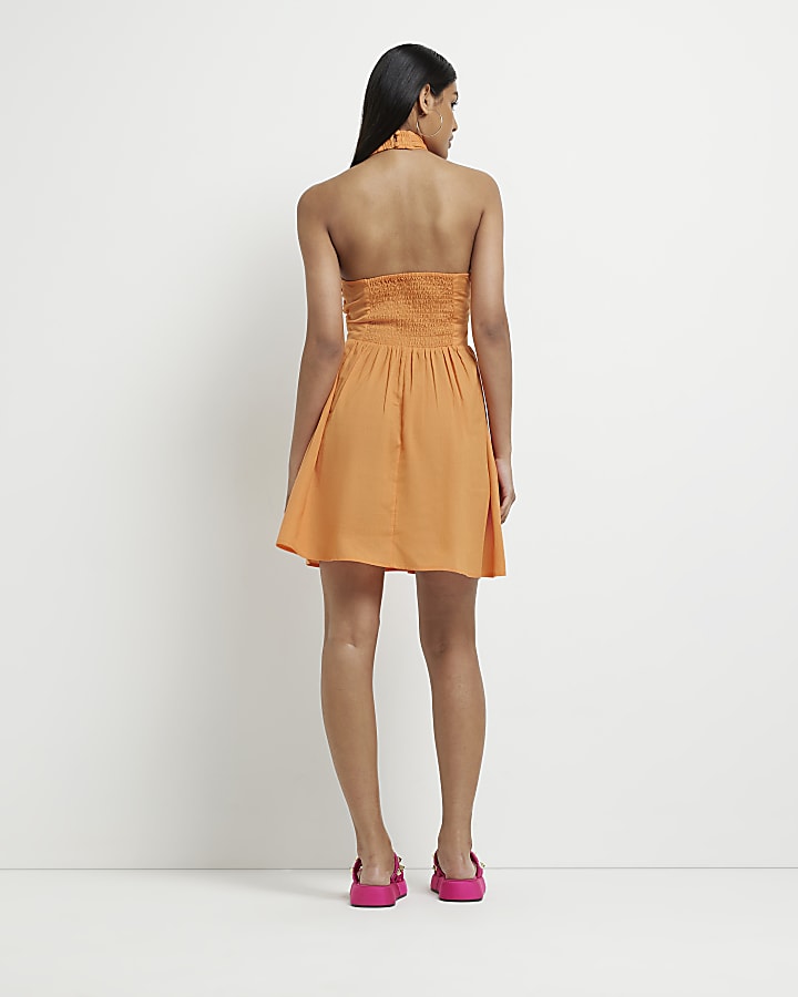 Orange halter neck mini dress