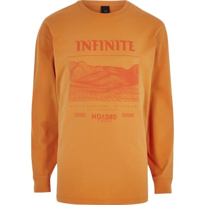 Orange 'infinite' print long sleeve T-shirt