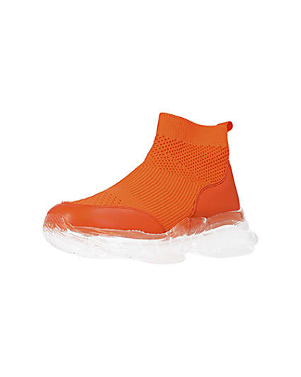 360 degree animation of product Orange knitted high top trainers frame-0