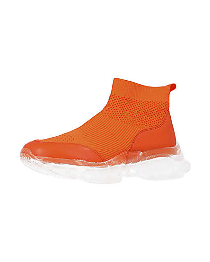 360 degree animation of product Orange knitted high top trainers frame-1