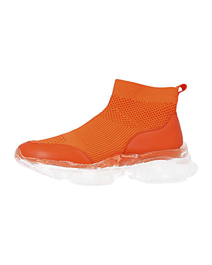 360 degree animation of product Orange knitted high top trainers frame-2