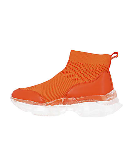 360 degree animation of product Orange knitted high top trainers frame-4