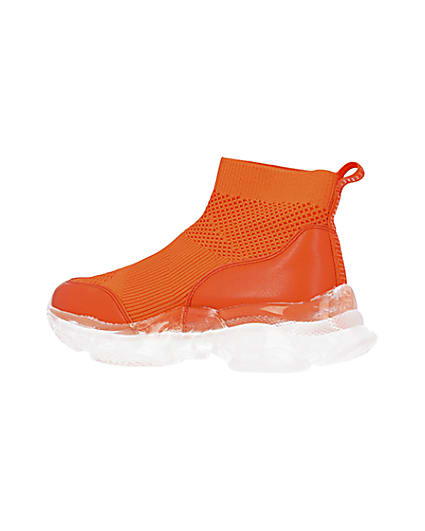 360 degree animation of product Orange knitted high top trainers frame-5