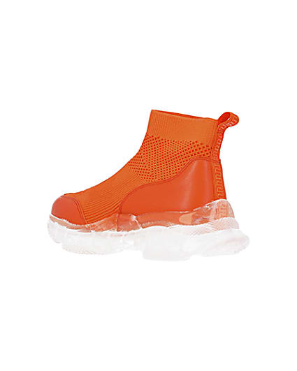 360 degree animation of product Orange knitted high top trainers frame-6