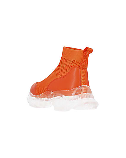 360 degree animation of product Orange knitted high top trainers frame-7