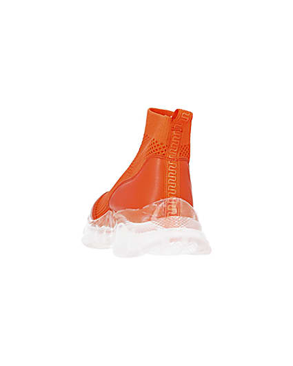 360 degree animation of product Orange knitted high top trainers frame-8