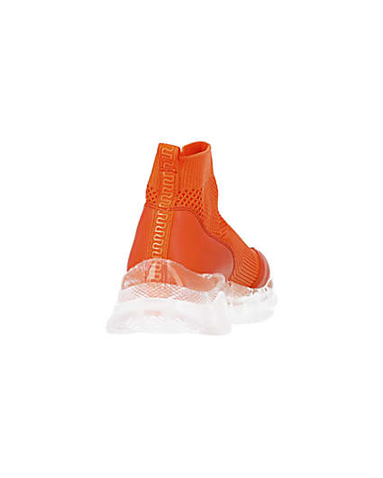 360 degree animation of product Orange knitted high top trainers frame-10