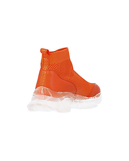 360 degree animation of product Orange knitted high top trainers frame-11