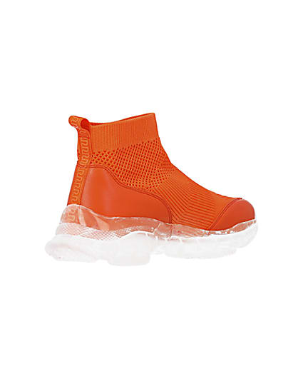 360 degree animation of product Orange knitted high top trainers frame-12