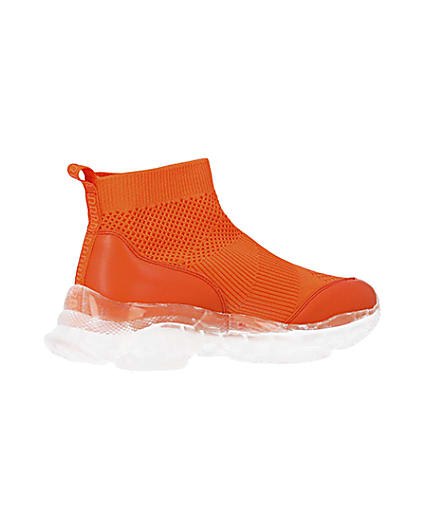 360 degree animation of product Orange knitted high top trainers frame-13