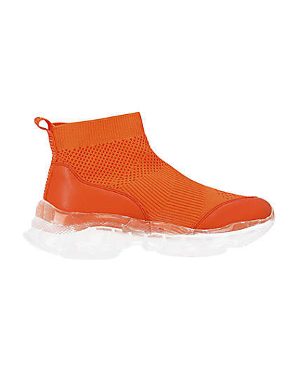 360 degree animation of product Orange knitted high top trainers frame-14