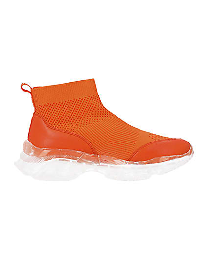 360 degree animation of product Orange knitted high top trainers frame-15