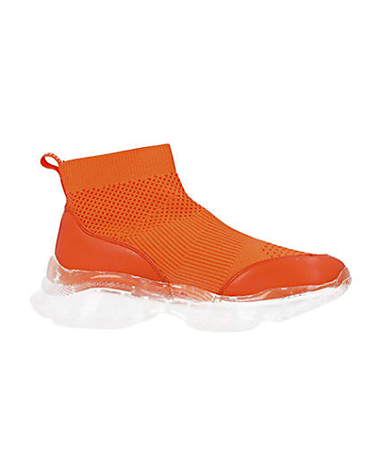 360 degree animation of product Orange knitted high top trainers frame-16