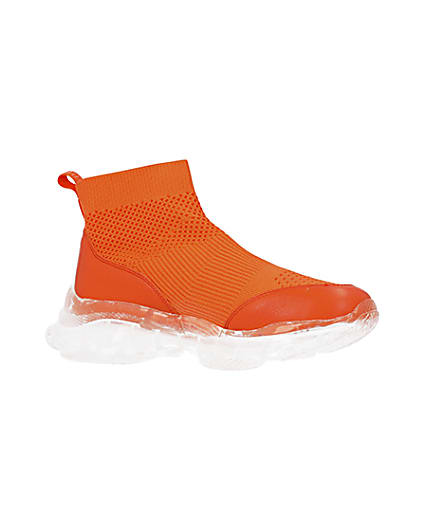 360 degree animation of product Orange knitted high top trainers frame-17