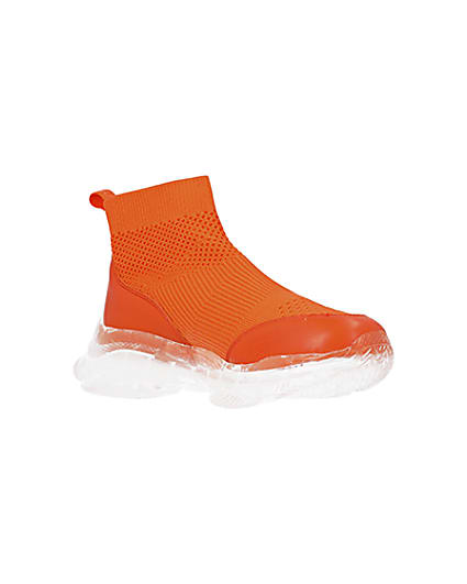 360 degree animation of product Orange knitted high top trainers frame-18