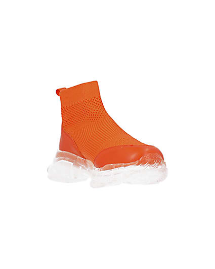 360 degree animation of product Orange knitted high top trainers frame-19