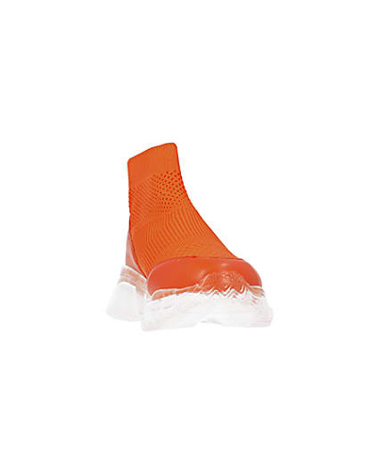 360 degree animation of product Orange knitted high top trainers frame-20