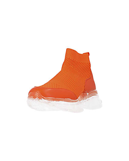 360 degree animation of product Orange knitted high top trainers frame-23