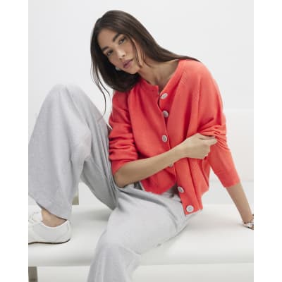 Orange Knitted Long Sleeve Cardigan