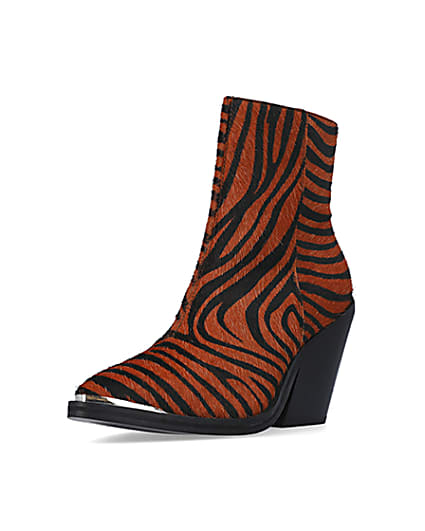 360 degree animation of product Orange leather animal print ankle boots frame-0