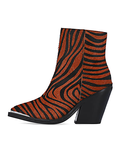 360 degree animation of product Orange leather animal print ankle boots frame-3