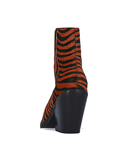 360 degree animation of product Orange leather animal print ankle boots frame-8