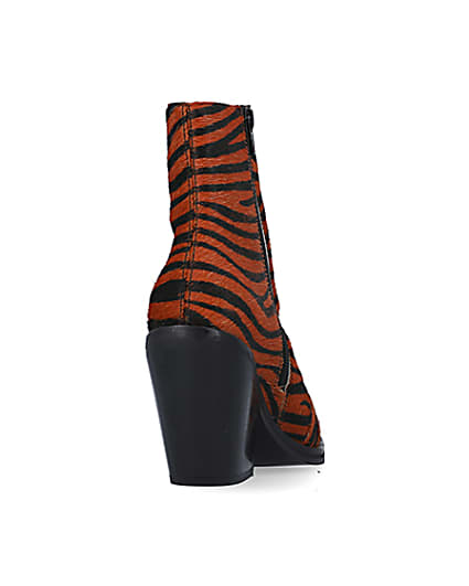 360 degree animation of product Orange leather animal print ankle boots frame-10