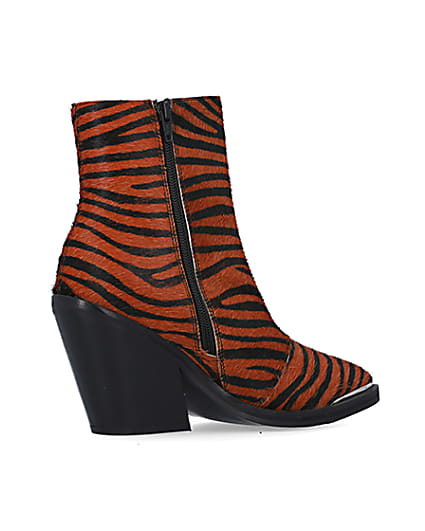 360 degree animation of product Orange leather animal print ankle boots frame-13
