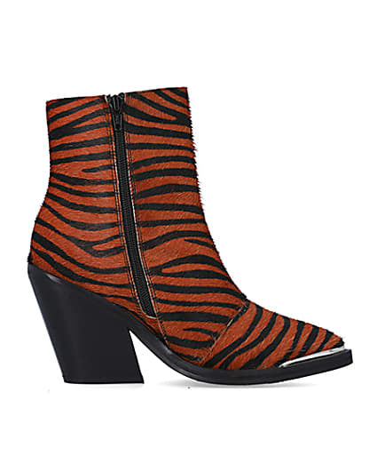 360 degree animation of product Orange leather animal print ankle boots frame-15