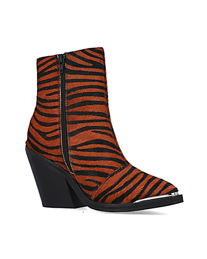 360 degree animation of product Orange leather animal print ankle boots frame-17