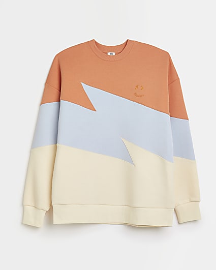 Orange lightning bolt colour block sweatshirt