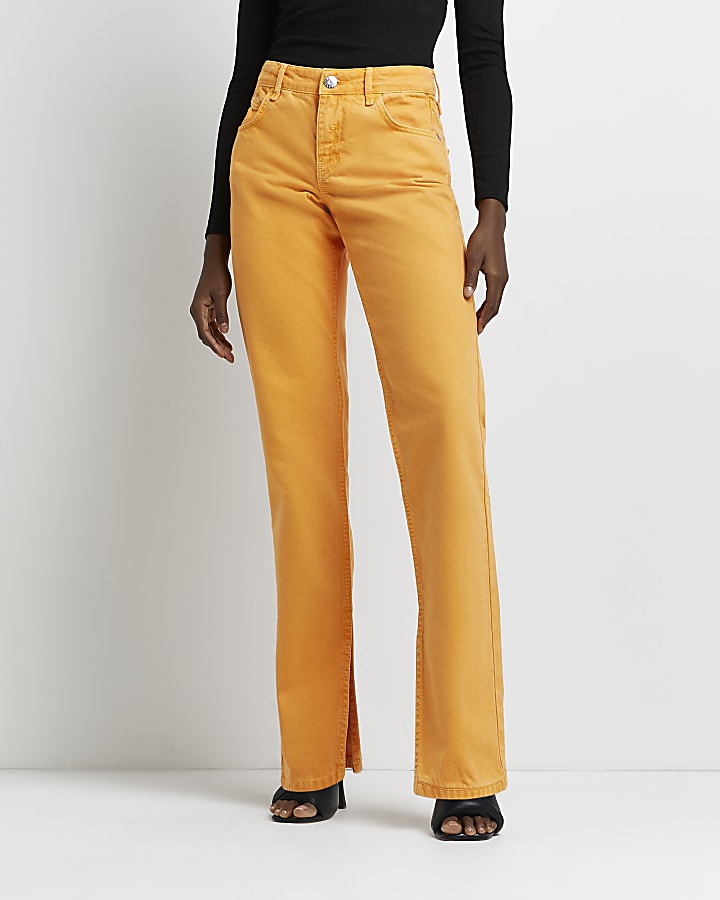 Orange low rise straight leg jeans