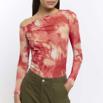 Orange mesh long sleeve top