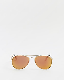 Orange mirrored aviator sunglasses