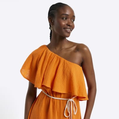 One sleeve orange outlet dress