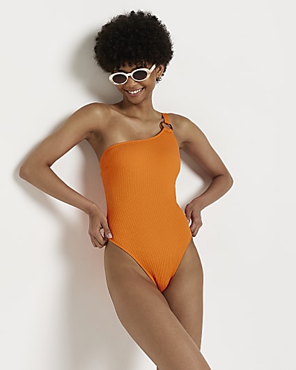 Orange one shoulder swimsuit