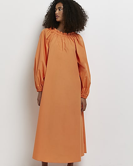 Orange oversized smock maxi dress