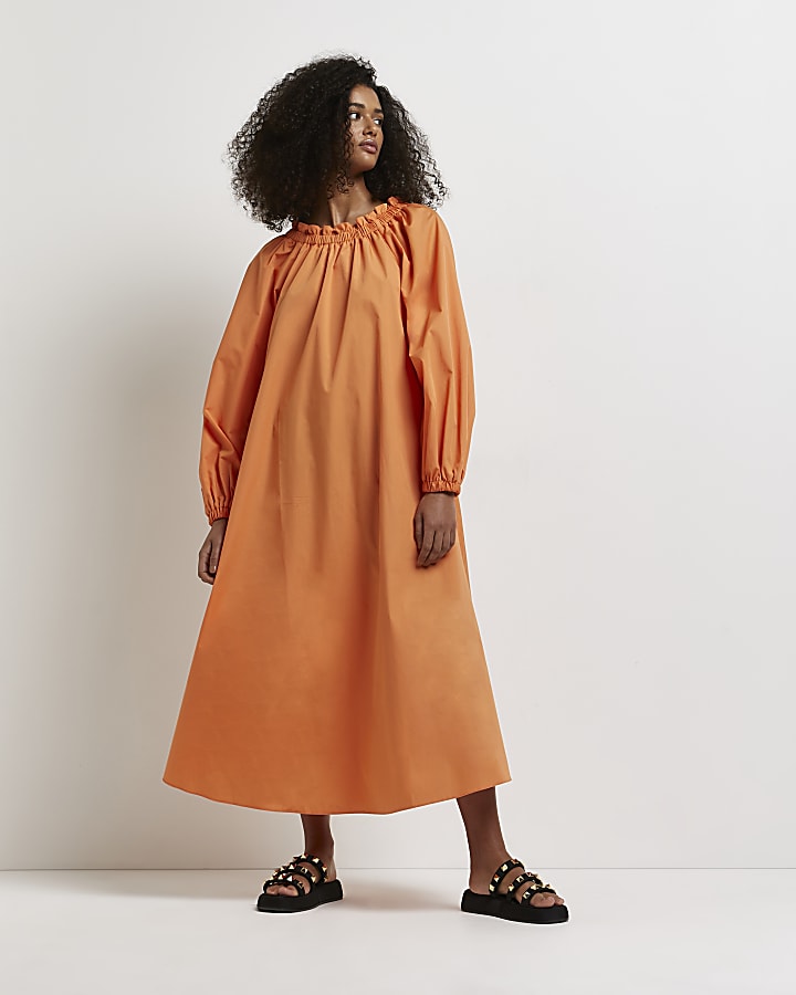 Orange oversized smock maxi dress