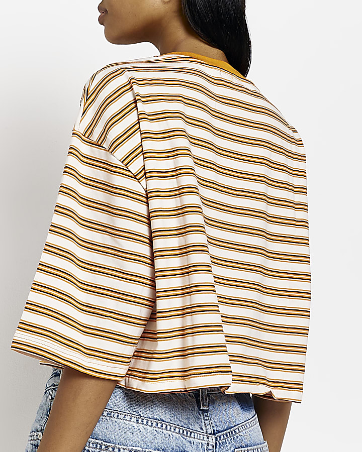Orange oversized stripe crop t-shirt