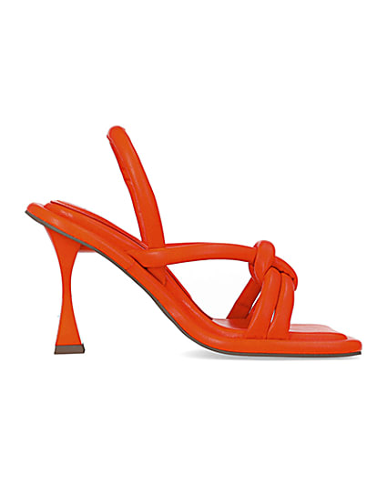 360 degree animation of product Orange padded heeled sandals frame-15