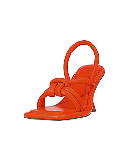 360 degree animation of product Orange padded heeled sandals frame-23