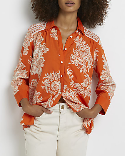 Orange paisley print shirt
