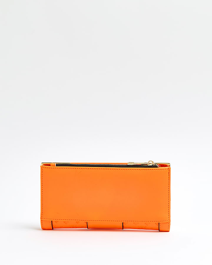 Orange patent RI monogram embossed purse