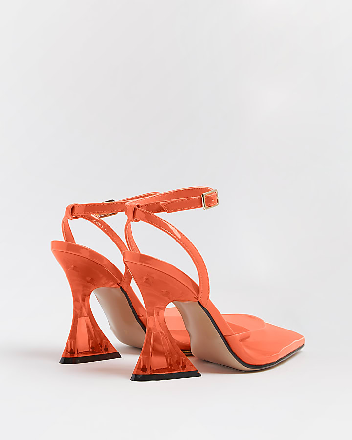Orange perspex heeled court shoes
