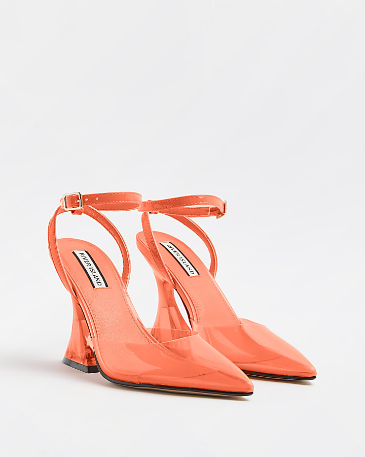 Orange perspex heeled court shoes