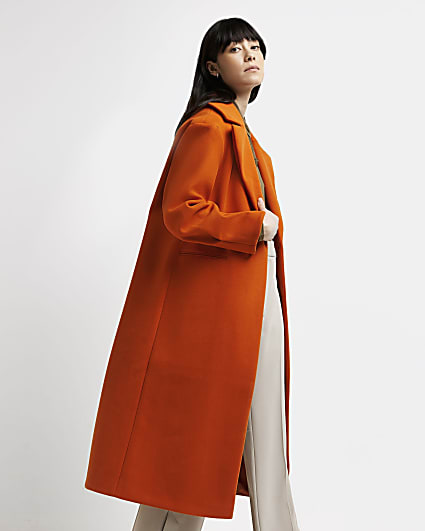 Orange pleated detail longline coat