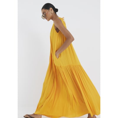 Orange Pleated Maxi Dress