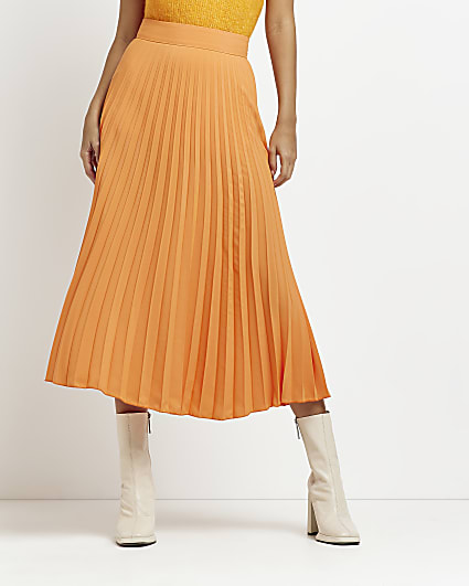 Orange plisse midi skirt